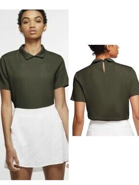 Nike Dri-FIT Olive Green Polo Shirt Womens Small Perforated Athletic Golf Top
